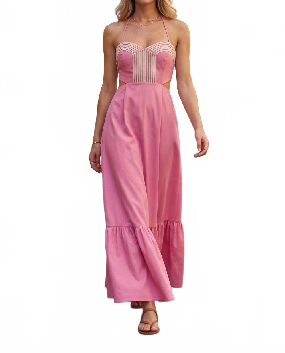 NEW BABY PINK cut-out corset maxi dress in pink